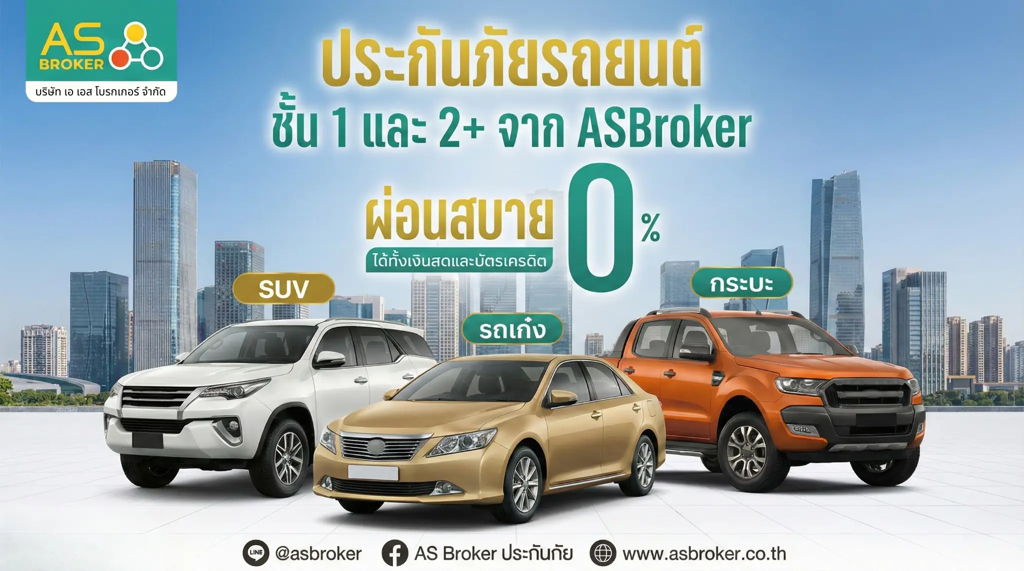 Read more about the article ประกันภัยรถยนต์ ชั้น 1 และ 2+ จาก ASBrokerพร้อมให้คุณผ่อนสบายๆ 0%